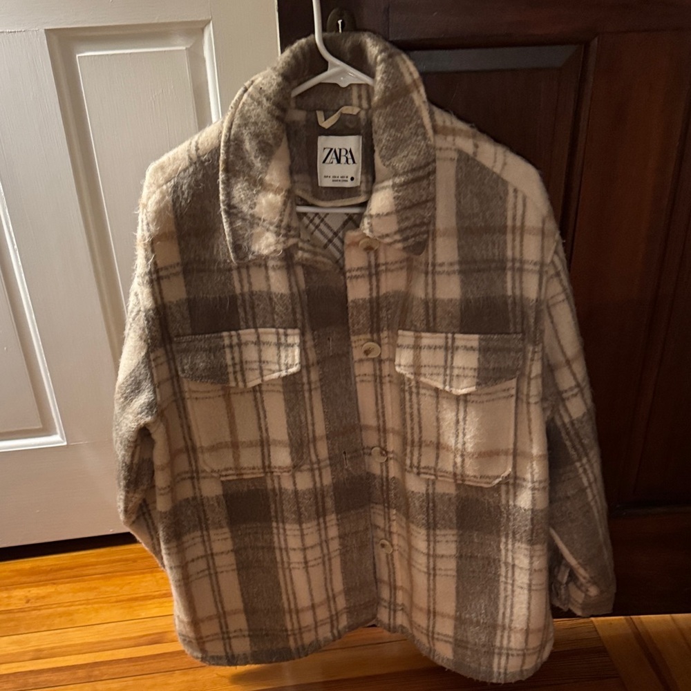 Zara Checkered Jacket in Cream and Brown